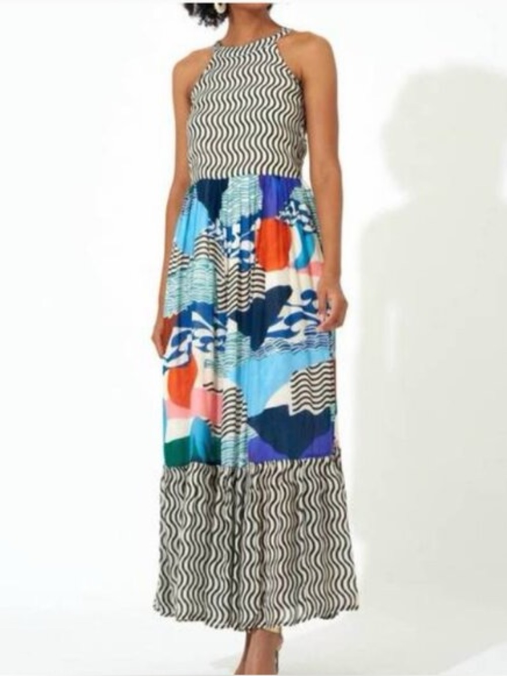 Oliphant XS Bright Wave Print Maxi Dress